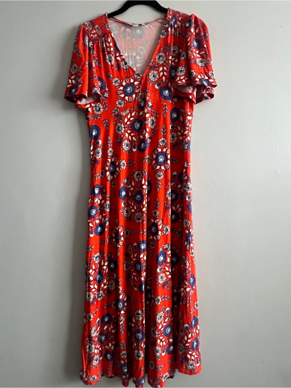 Boden Red Floral V-Neck Maxi Jersey Dress size 8P